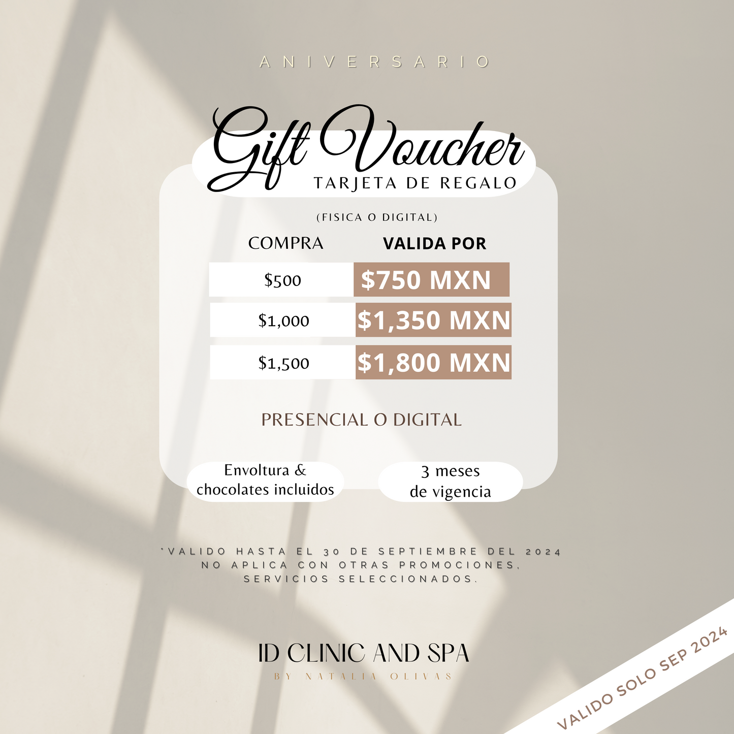Tarjeta de regalo $1,000. Válida por $1350